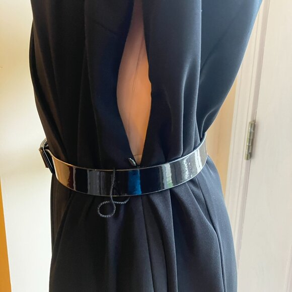 Tahari by ASL Dress Black Knee Length Dress Belt V Neck Collar NWOT Size 10 - Picture 4 of 14